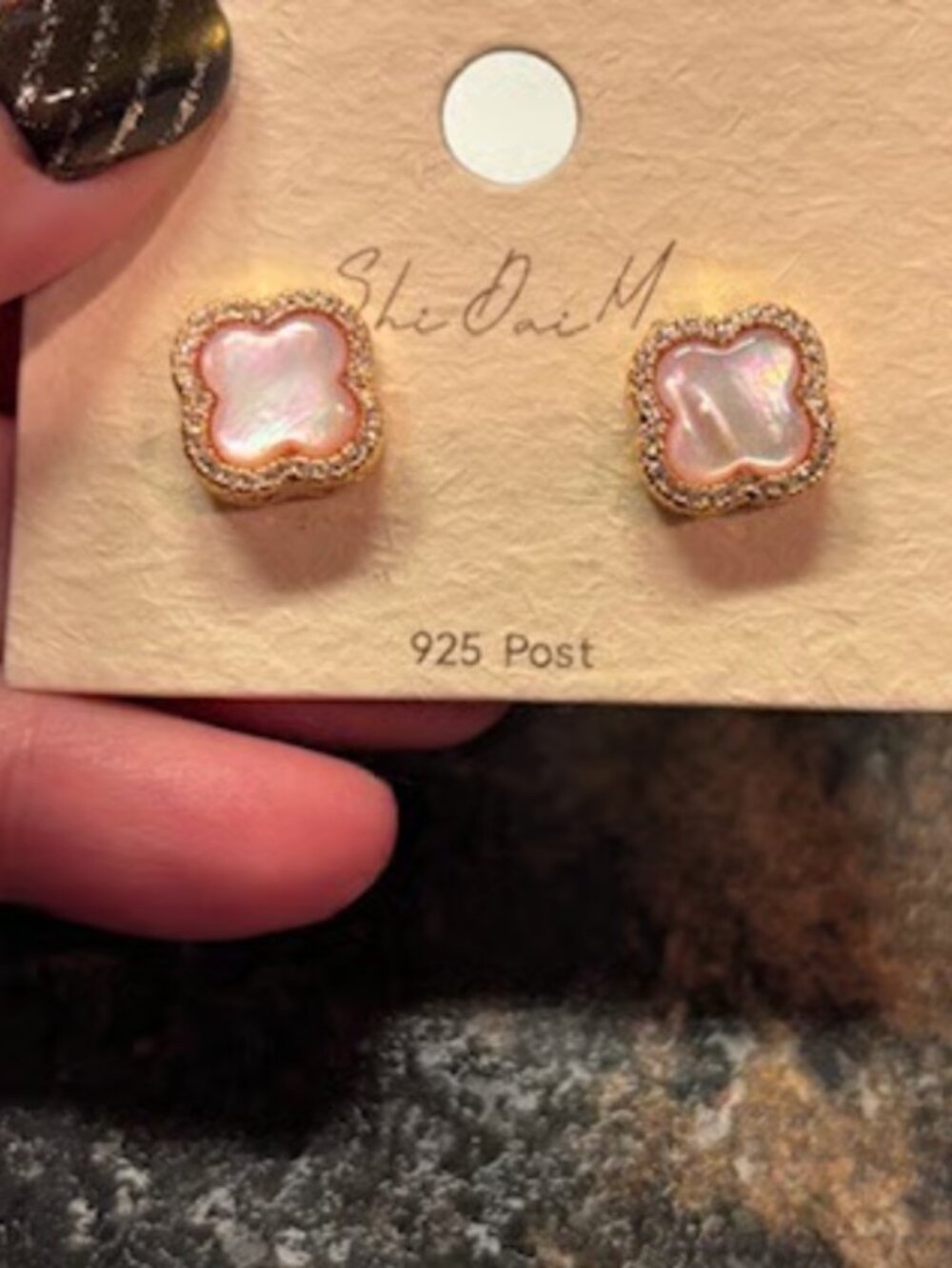Gold and CZ Pink Clover Stud Earrings